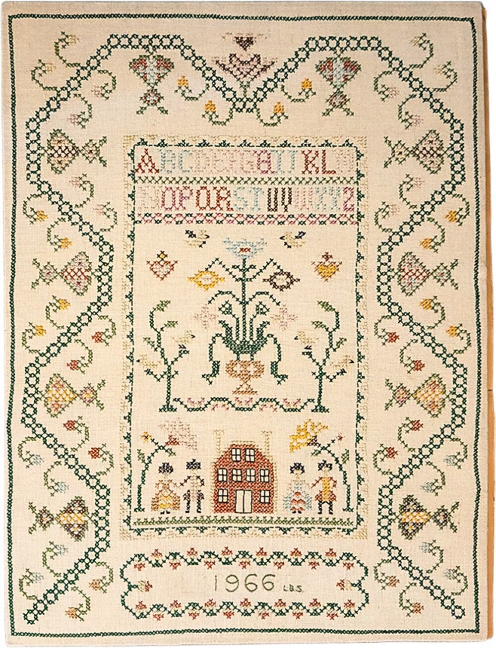 Vintage 1960s Handmade Cross-Stitch Needlework ABC Friendship Sampler Dated 1966